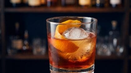 Devon Air cocktail in rocks glass with clear ice